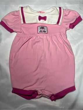 Vintage Small Steps Baby Pink Sailor Collar Romper Strawberries 12M One-Piece